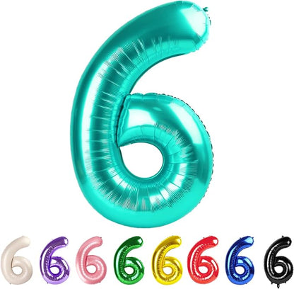 6 Balloon Numbers Party Decorations, 40In Blue-green Balloons by Mluchee