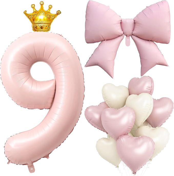 LilyZheng Pastel Pink Number 9 Foil Balloon Set by LILYZHENG