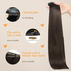 DOORES Clip in Hair Extensions, Light Dark Brown 130g 7pcs 18 Inch, Seamless Weft Invisible Edge Clip in Hair Extensions Long Straight Weft