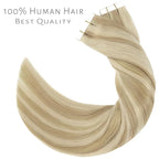 Lacer Hair Extensions Tape in Natural Highlight Skin Weft Real Virgin Hair Highlight Ash Blonde Mixed Light Blonde Color Double Side Remy Tape in Human Hair Extensions 50g 20pcs 22 Inch