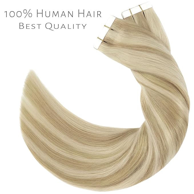 Lacer Tape in Hair Extensions Human Hair Highlight Ash Blonde to Light Blonde Color Seamless PU Skin Weft 100% Real Virgin Hair Double Side Tape in Extensions 50g 20pcs/set 14 Inch