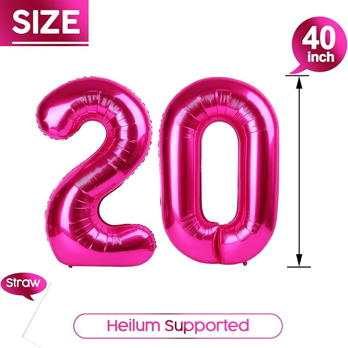 20 Balloon - Hot Pink Birthday Number Balloons, 40 Inch Party Decorations | Hot - Image 5