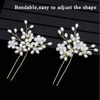 Elegant Pearl Wedding Hair Pins, Bendable Floral Crystal Hair Accessories for Bridal Women, Pack of 3 (Gold)