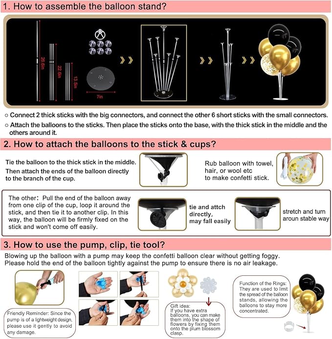 TONIFUL 6 Set Black Gold Balloon Stand Balloon Centerpieces - Image 6
