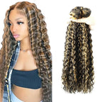 24 26 28 Inch Highlight Bundles Human Hair Blonde Deep Wave Bundle Brazilian Virgin Remy Hair Extensions Niegmeag 2 Tone Black and Honey Blonde Bundle P1B27 Color