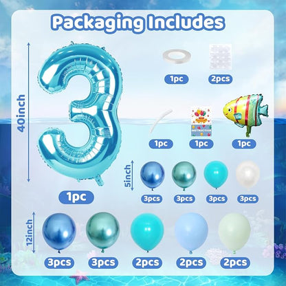 Blue Number 3 Balloon 40 Inch Ocean Under the Sea Number Three Foil Balloons - Image 2
