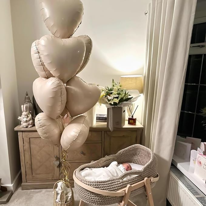 Cream White Heart Balloons, 18Inch Beige Helium Polyester Film Balloon - Image 5