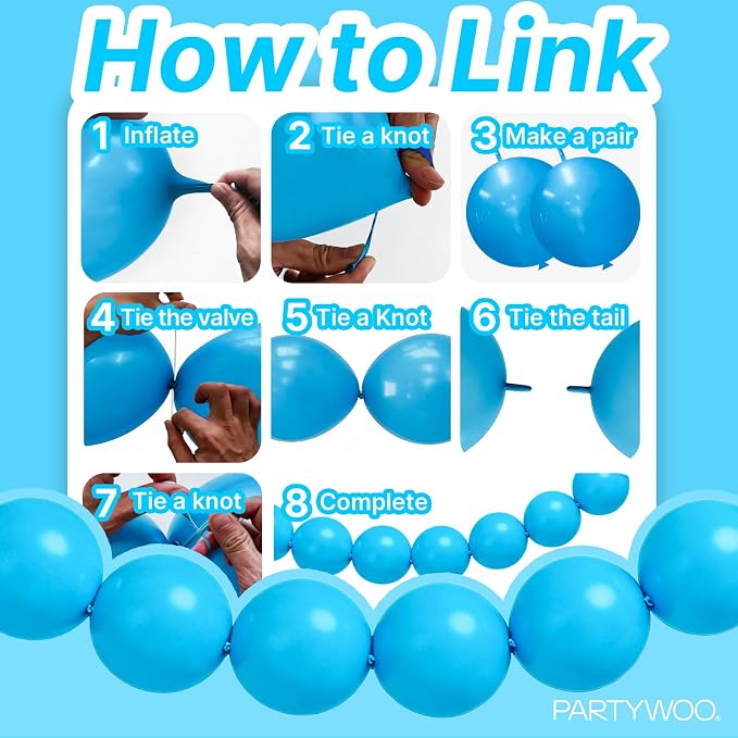 PartyWoo Light Blue Linking Balloons 100pcs 12 Inch Blue Link Balloons | - Image 5