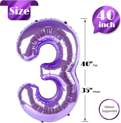 Purple Number 3 Balloon 40 Inch, 3rd Birthday Party Decorations Men Women | - Image 5