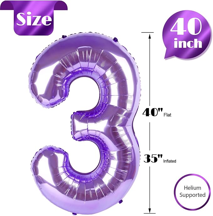 Purple Number 3 Balloon 40 Inch - Image 5
