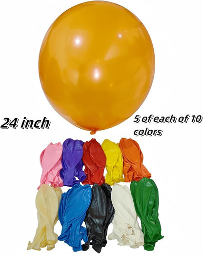 50 Pack 24 inch Balloons 10 Colors Latex Rainbow Party Big Balloon Bulk - Image 2