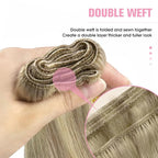 YoungSee Sew in Hair Extensions Real Human Hair Highlight Hair Extensions Weft Dark Ash Blonde Highlighted Light Blonde Full Head Sew in Bundles Human Hair 16Inch 100G