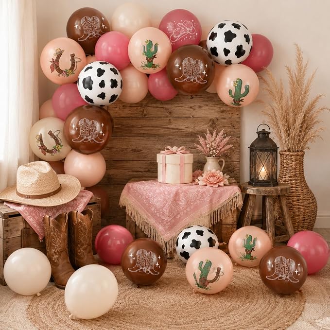 Cowgirl Balloons, 12 Inch Pink Brown Balloon - Image 5