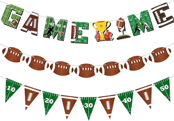 Game Time Football Banners Rugby Party Banner Sign Garlands Triangle Flags - Image 9