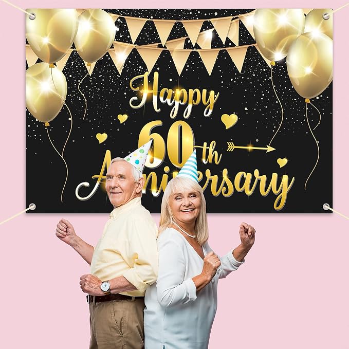 HAMIGAR 6x4ft Happy 60th Anniversary Banner Backdrop - Image 7