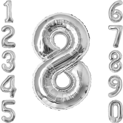 Silver Number 8 Balloon 40 Inch, Gleaming Mirror Foil by Unknown