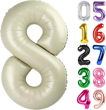 Cream Number 8 Balloon 40 Inch, 8th Birthday Party Decorations Men Women | Foil by IWERP