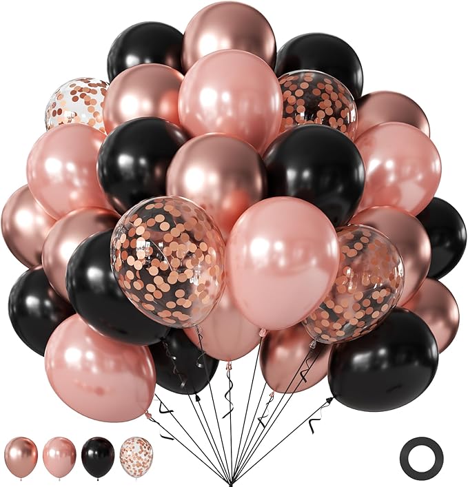 Rose Gold and Black Balloons for Bridal Shower Women Birthday Decorations | by JOYFLOAT