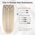 XDhair Human Hair Clip in Extensions 120g 22 Inch Ash Blonde Highlights Bleach Blonde Clip in Hair Extensions Real Human Hair Silky Straight 6pcs #18P613