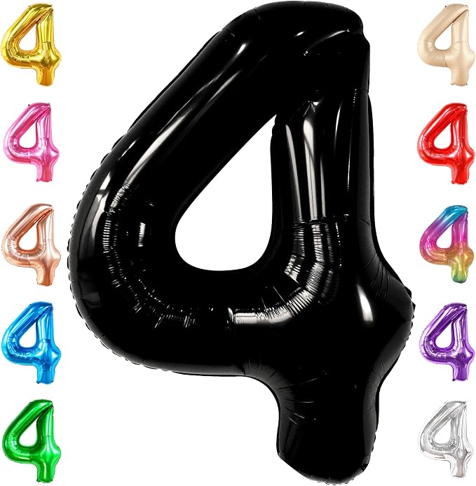 KatchOn Black Number 4 Balloons 40 Inch, 4 Birthday Decorations | Black 4 by KatchOn