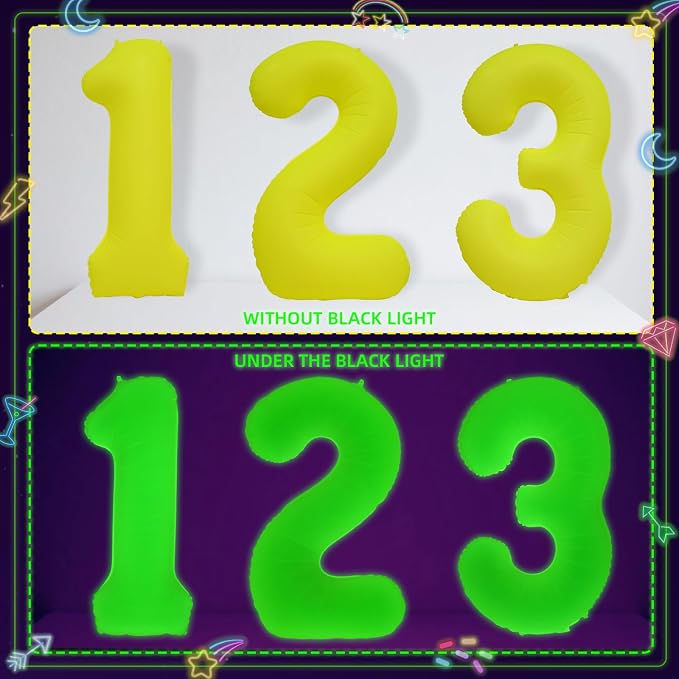 Mega-L Glow in The Dark Party Supplies, 40 Inch Yellow Number 6 Balloon | Glow - Image 7