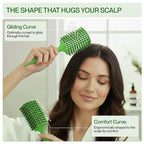 COCCO Aura Vent Boar Brush | Vented Dual-Curved Design for Faster Drying, Effortless Detangling & Shine, Boar + Nylon Bristles, Ergonomic Comfort Handle for Wet & Dry Hair Styling - Green