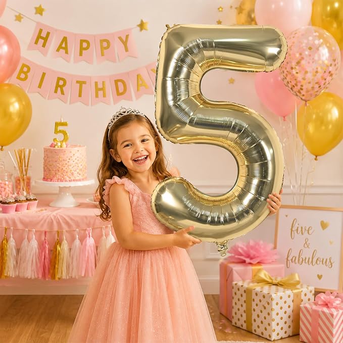 Champagne Gold Number Balloon 5, 40 Inch Large Self Inflating 5 Foil Number - Image 7