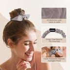 THXSILK 100% Mulberry Silk Bow Scrunchies 3-Pack, 22 Momme Mulberry Silk Hair Ties for Women, Cute Bunny Ear No Damage Ponytail Holders, Fashion Hair Accessories for Girls(S, Grey)