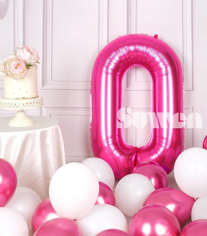 SUWEN 40 Inch Hot Pink Large 0 Balloon Numbers Big Foil Helium Number Balloons - Image 3