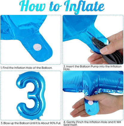 Blue Number 3 Balloon 40 Inch, Big Large Foil Helium Number Balloons, Jumbo - Image 7