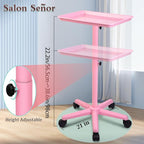 Salon Tray with Wheels,Height Adjustable Hair Color Service Tray for Spa,Tattoo,or Home Use,Pink