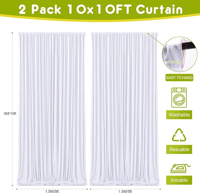 White Backdrop Curtain Drapes for Parties, 4 Panel 5x10FT - Image 2