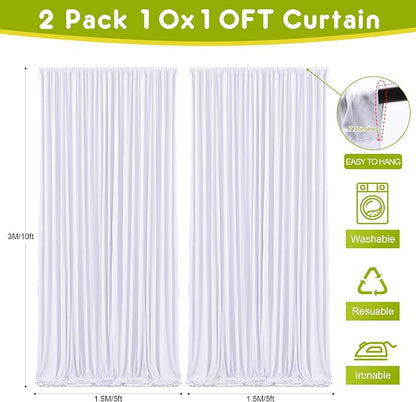 White Backdrop Curtain Drapes for Parties, 4 Panel 5x10FT - Image 2