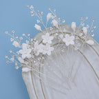 Flower Bridal Hair Pins Pearl Bride Wedding Hair Pieces Leaf U Shaped Hair Accessories Headpiece for Wedding Brides Women Girls（6 PCS） (Silver/Rhinestone White Flower)