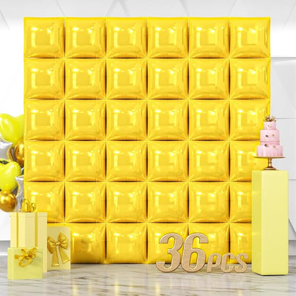 NISOCY 36PCS Pearl Yellow Square Foil Balloons Wall Backdrop | Double Sided by NISOCY