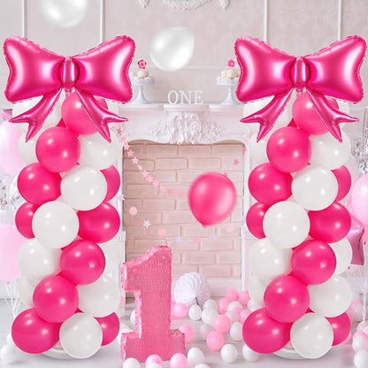 2 Sets Hot Pink White Bow Balloon Column Stand Kit Includes 2 Bows & 100 Latex - Image 3