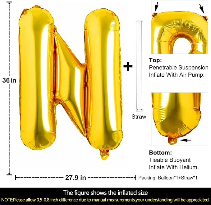 Lovoir 40 Inch Large Gold Letter N Balloons Big Size Jumbo Mylar Foil Helium - Image 2