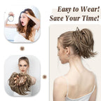SARLA Messy Hair Bun Hair Pieces Curly Synthetic Updo Fake Scrunchies Ponytail Extension for Women Jet Black 1PCS