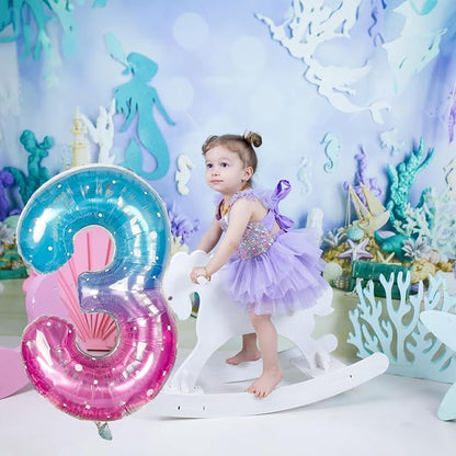 Large Blue Pink Starry 3 Balloons, 40 Inch Giant Mermaid Helium Mylar Foil - Image 5