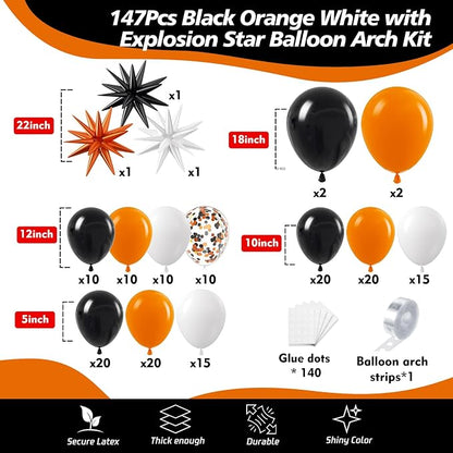 Black White Orange Balloon Arch Kit, 18 12 10 5 Inch Different Size Balloons - Image 2
