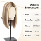 MONO TOP Hair Toppers for Women Human Hair 12 Inch 7"×8" Big Base Partial wig Cover Thinning Hair or Loss No Bangs Top Hair Pieces Natural Wiglets (Gray Blonde with Platinum Highlights)