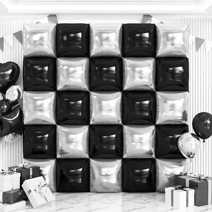 Black and Silver Balloons Wall Tunnel Backdrop Double Sided Chrome Silver by OTLGEUA