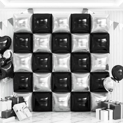 Black and Silver Balloons Wall Tunnel Backdrop Double Sided Chrome Silver by OTLGEUA