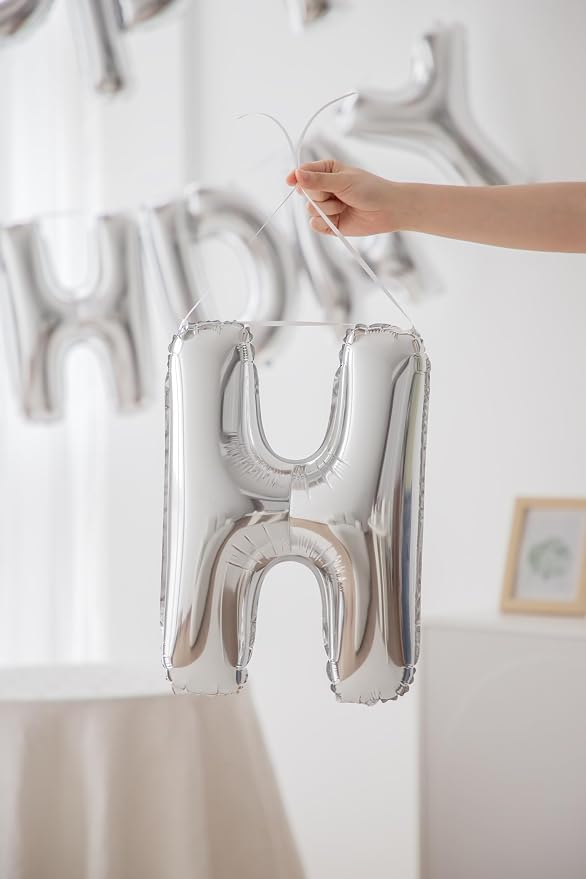 Silver Happy Birthday Banner Foil Letter Balloon, 14 Inch 3D Inflatable Party - Image 3
