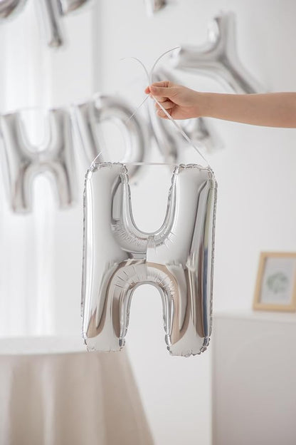 Silver Happy Birthday Banner Foil Letter Balloon, 14 Inch 3D Inflatable Party - Image 3