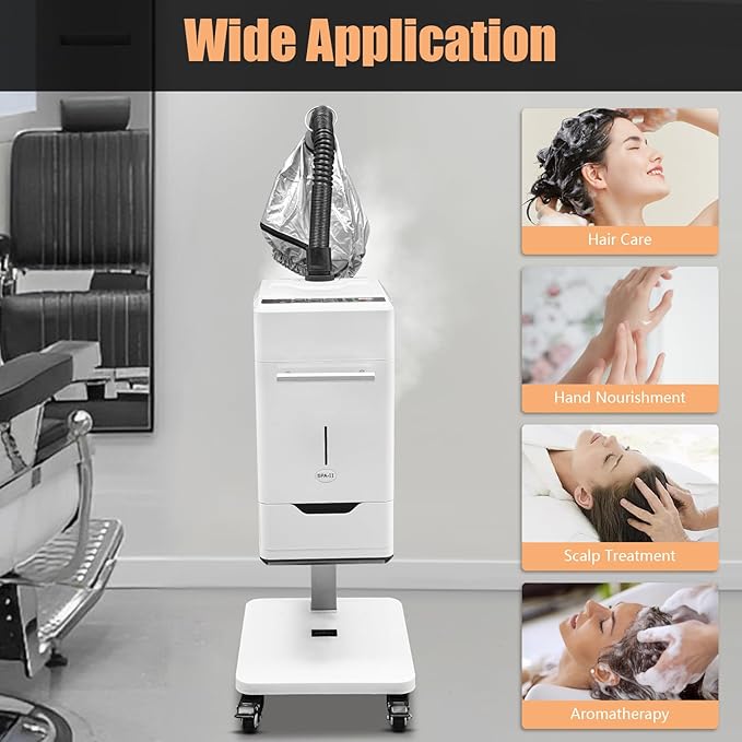 110V 500W Nano Hair Steamer, Electric Multifunctional Anion Hair Dyeing Machine, Hair Oil Machine with 2 Steamed HairHats & 4 Wheels, Stand Up Base Salon Spa Equipment