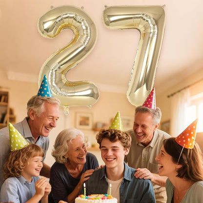 Champagne Gold Large Number 27 Balloon, 40 Inch Light Gold Foil Helium Number - Image 6