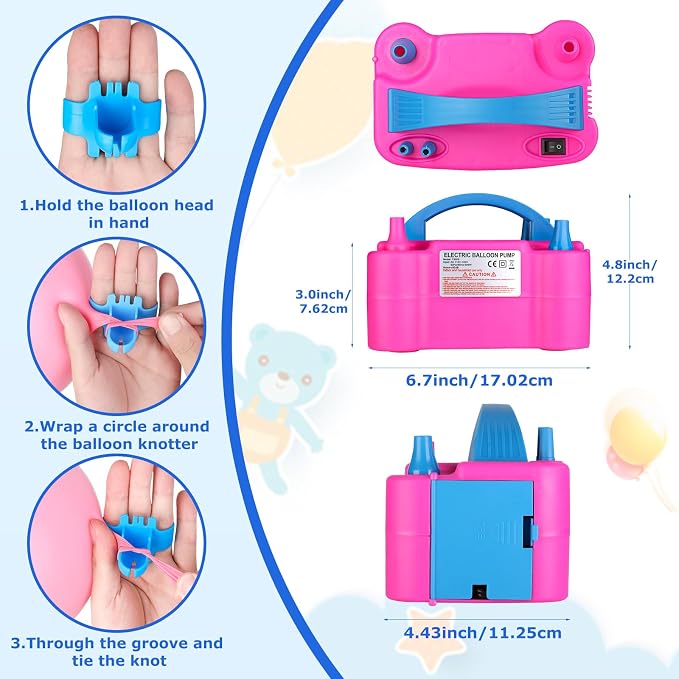 Voircoloria Balloon Pump Electric, Portable Automatic Dual Nozzle Inflator 110V - Image 5