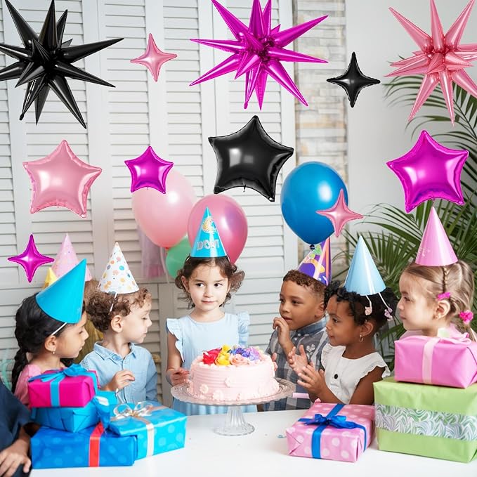 Black Hot Pink Star Balloons, 22/18/10 Inch Foil Balloons, Four-Pointed Balloon - Image 7