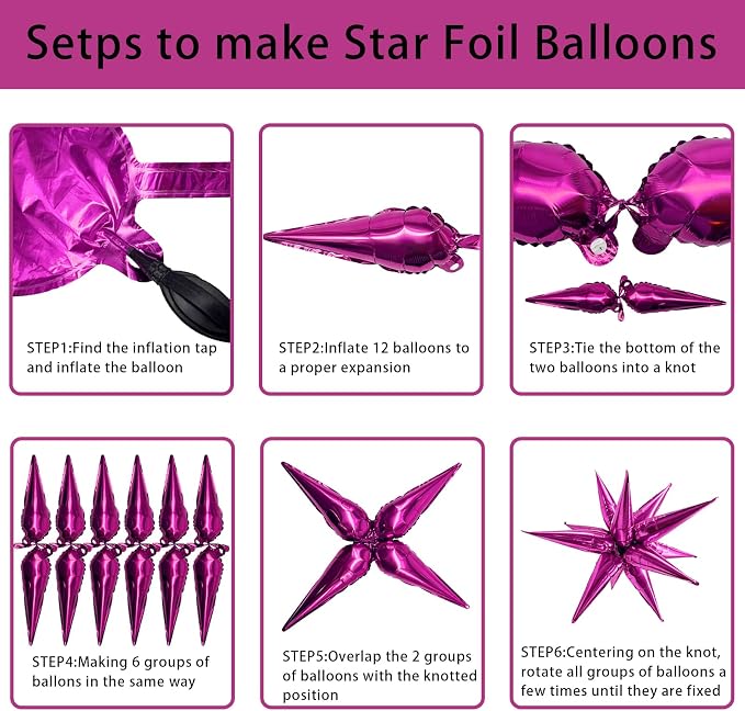 Hot Pink Star Balloons 60Pcs Spike Balloons - Image 6